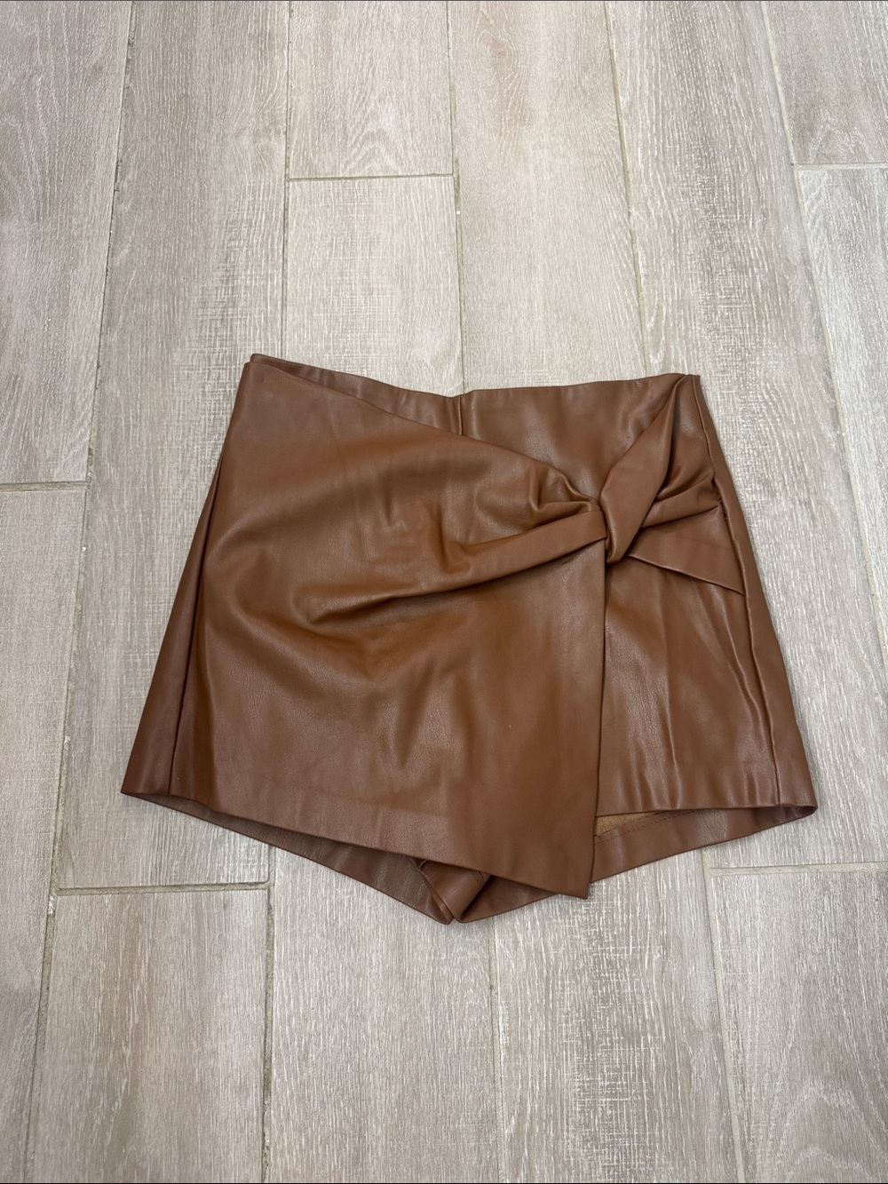 Zara Brown Faux Leather Knot-Front Skort